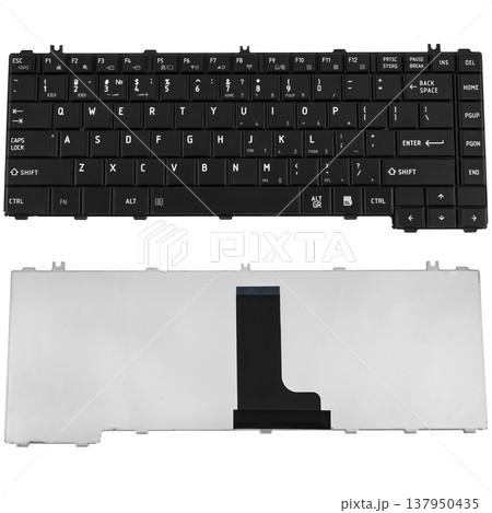 laptop keyboard, laptop spare part, view from two sides on white background laptop keyboard, laptop spare part, view from two sides on white background 137950435