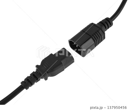 computer cord C13-C14, on a white background in an insulator computer cord C13-C14, on a white background in an insulator 137950456