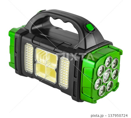 battery-powered flashlight with a handle, on a white background 137950724
