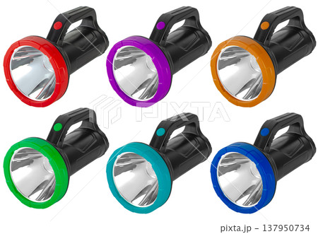 Flashlight manual LED, white background in insulation Flashlight manual LED, white background in insulation 137950734