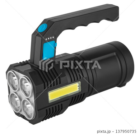 Flashlight manual LED, white background in insulation 137950735