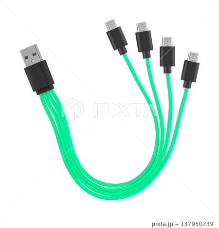 Cable with USB and micro USB connector, on white background in insulation 137950739