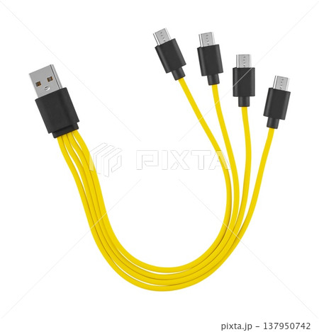 Cable with USB and micro USB connector, on white background in insulation Cable with USB and micro USB connector, on white background in insulation 137950742