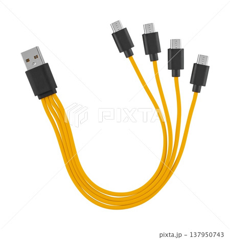 Cable with USB and micro USB connector, on white background in insulation Cable with USB and micro USB connector, on white background in insulation 137950743