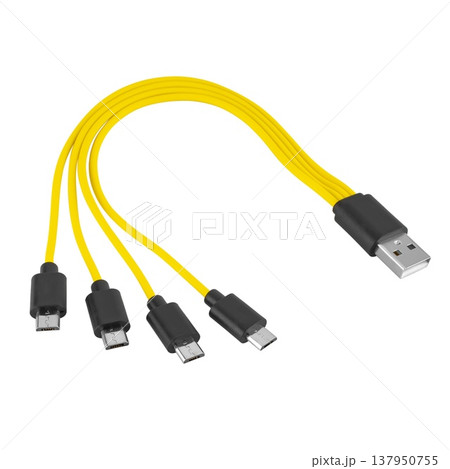 Cable with USB and micro USB connector, on white background in insulation 137950755
