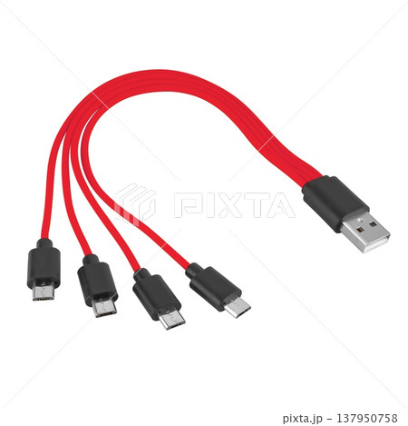 Cable with USB and micro USB connector, on white background in insulation Cable with USB and micro USB connector, on white background in insulation 137950758