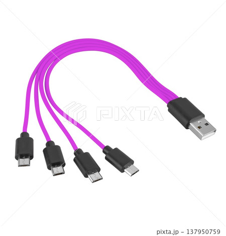 Cable with USB and micro USB connector, on white background in insulation 137950759