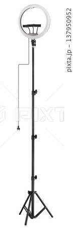LED ring light on tripod, for selfies and with phone holder, on white background LED ring light on tripod, for selfies and with phone holder, on white background 137950952