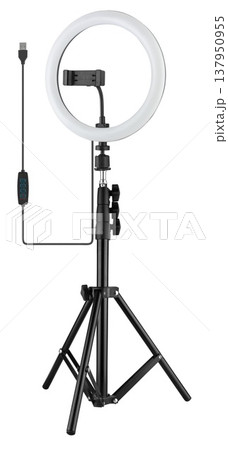 LED selfies lamp with tripod, white background in insulation 137950955