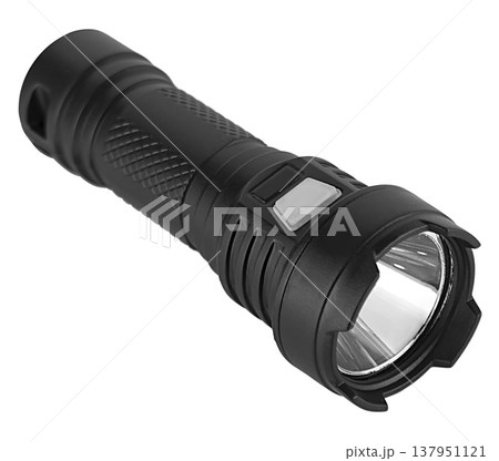 Hand-held LED flashlight, white background in insulation 137951121