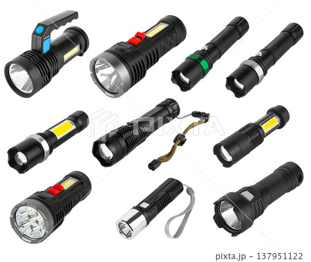 Hand-held LED flashlight, white background in insulation 137951122