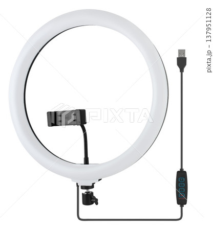 LED ring light, for selfies, with phone holder, white background LED ring light, for selfies, with phone holder, white background 137951128