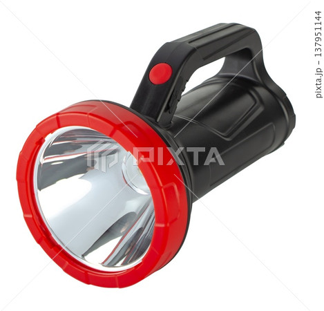 battery-powered flashlight with a handle, on a white background 137951144