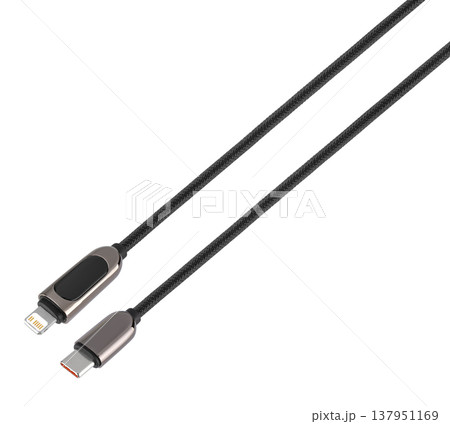 cable with USB plug and Type-C, white background 137951169