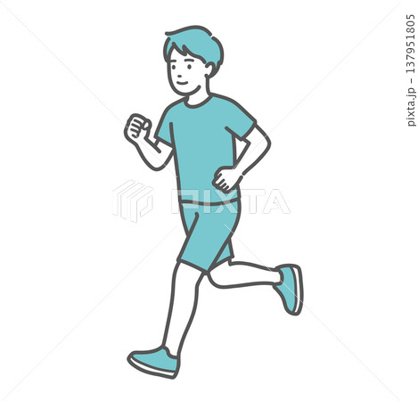 ランニング(ジョギング)をして笑顔で走る男性のイラスト ランニング(ジョギング)をして笑顔で走る男性のイラスト 137951805