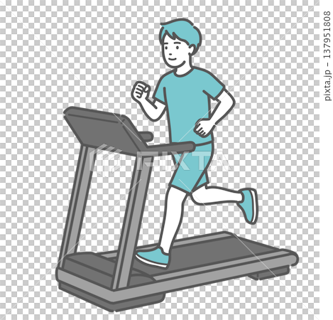 トレッドミルで笑顔でランニングをする男性のイラスト トレッドミルで笑顔でランニングをする男性のイラスト 137951808