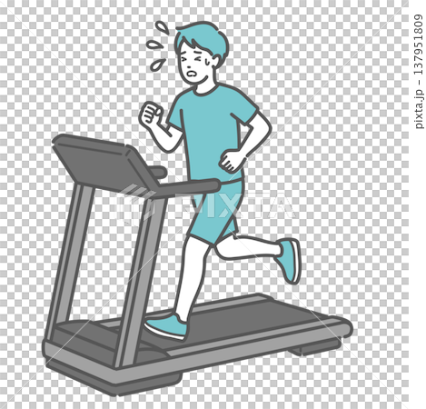 An illustration of a man sweating and running hard on a treadmill. An illustration of a man sweating and running hard on a treadmill. 137951809