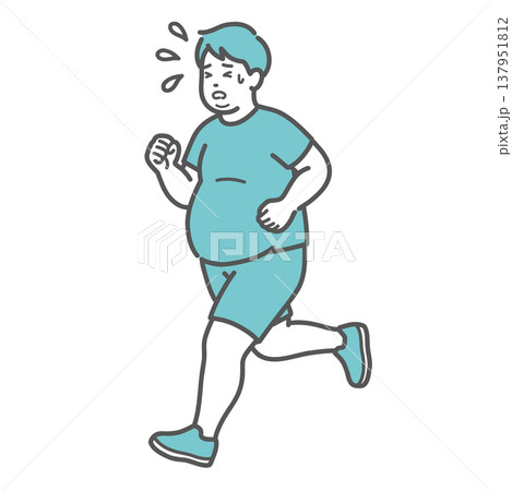 汗をかいて必死に走るぽっちゃり男性のイラスト(ダイエット・疲労) 汗をかいて必死に走るぽっちゃり男性のイラスト(ダイエット・疲労) 137951812