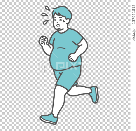 汗をかいて必死に走るぽっちゃり男性のイラスト(ダイエット・疲労) 汗をかいて必死に走るぽっちゃり男性のイラスト(ダイエット・疲労) 137951812