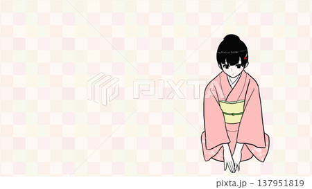 着物女性の正座お辞儀イラスト（お礼　丁寧） 137951819