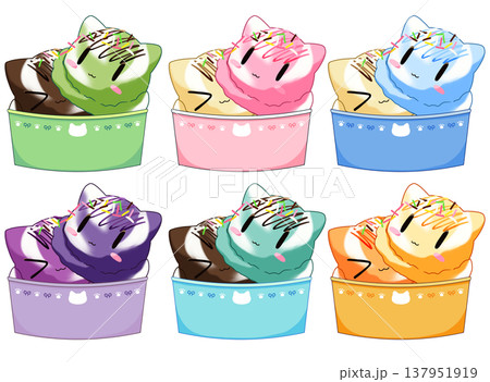 ネコ型のダブルアイスのイラスト ネコ型のダブルアイスのイラスト 137951919