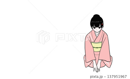 正座でお辞儀をする着物女性イラスト（お礼　謝罪） 137951967