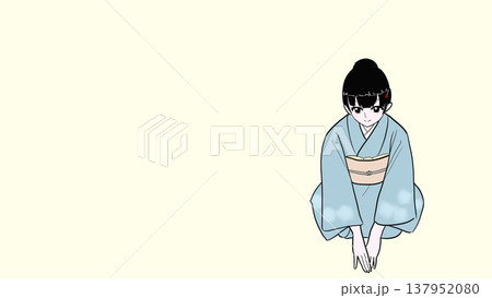 正座でお辞儀をする着物女性イラスト(お礼 マナー 丁寧) 正座でお辞儀をする着物女性イラスト(お礼 マナー 丁寧) 137952080