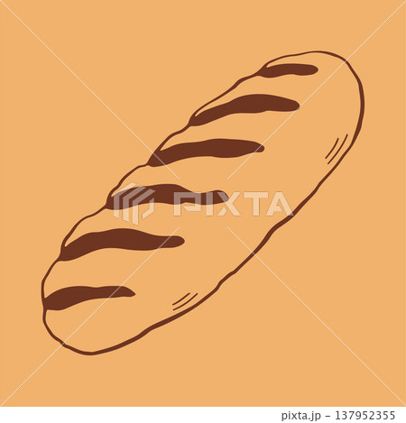 Hand drawn vector illustration of a stalk of wheat with ripe grains. Minimalist brown line art icon of organic cereal for bakery logo and agricultural harvest design Hand drawn vector illustration of a stalk of wheat with ripe grains. Minimalist brown line art icon of organic cereal for bakery logo and agricultural harvest design 137952355