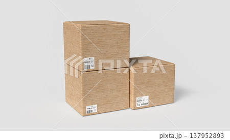 Stacked Cardboard Shipping Boxes Isolated on Clean Light Background 3d render. 137952893