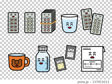 一套用於展示各種口服藥物的插圖 137953013