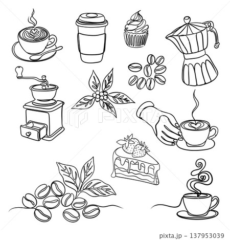 Coffee and Bakery Collection: Minimalist Continuous Line Art Illustrations Coffee and Bakery Collection: Minimalist Continuous Line Art Illustrations 137953039