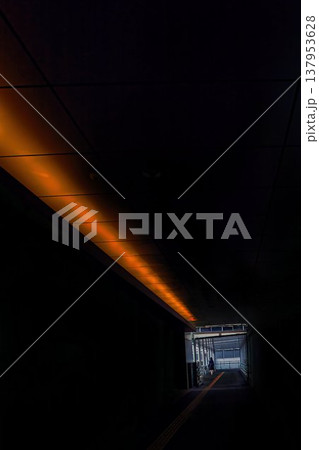 博多駅に続くペデストリアンデッキを通る人 博多駅に続くペデストリアンデッキを通る人 137953628