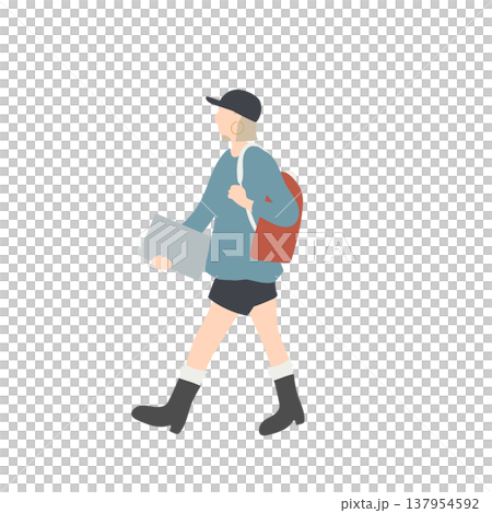 Illustration of a female college student walking with a laptop and backpack, depicting a scene of her commuting to school. Illustration of a female college student walking with a laptop and backpack, depicting a scene of her commuting to school. 137954592