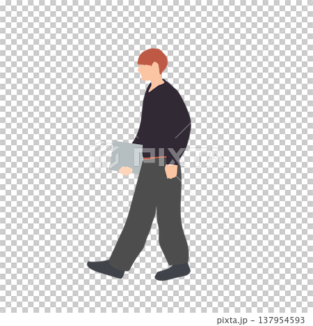 A male college student walking with a laptop computer; a character illustration depicting a scene of commuting to school. A male college student walking with a laptop computer; a character illustration depicting a scene of commuting to school. 137954593