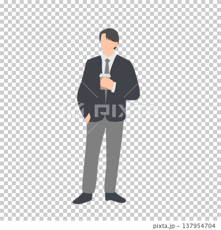 一位手拿咖啡的男性上班族-商務場合人物插畫。 一位手拿咖啡的男性上班族-商務場合人物插畫。 137954704