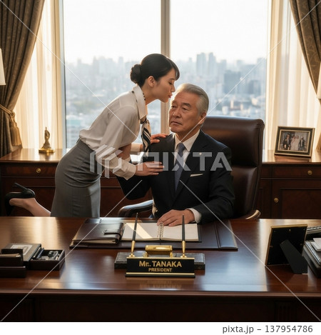 社長室で社長にキスをする若い女性社員 137954786
