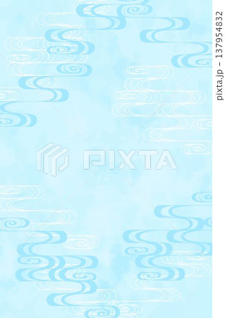 水色の和柄流水文様水彩風縦長背景 137954832