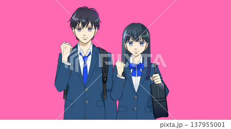 前向きな表情でリュックとスクールバッグを持つ高校生または中学生の男女の上半身アニメ風イラスト 前向きな表情でリュックとスクールバッグを持つ高校生または中学生の男女の上半身アニメ風イラスト 137955001