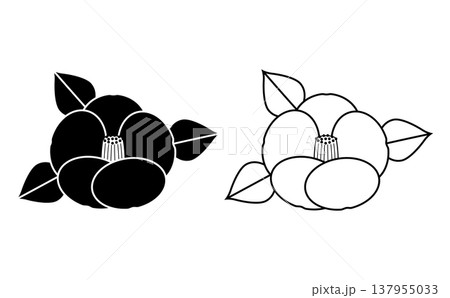 椿の花のシルエットと線画のイラストセット 椿の花のシルエットと線画のイラストセット 137955033