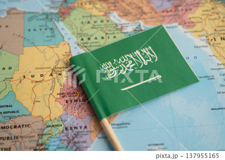 Bangkok, Thailand December 10, 2023 Saudi Arabia and Pakistan map in world map paper. 137955165