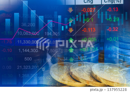 Stock investment trading with coin and graph. Stock investment trading with coin and graph. 137955228