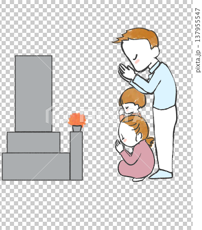 A simple illustration of a family praying at a grave. A simple illustration of a family praying at a grave. 137955547