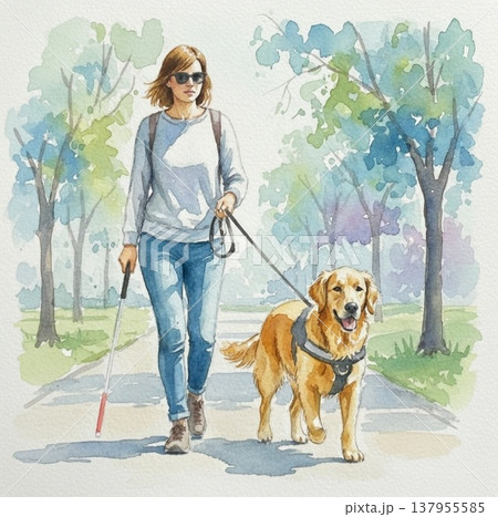 盲導犬と視覚障害者 137955585