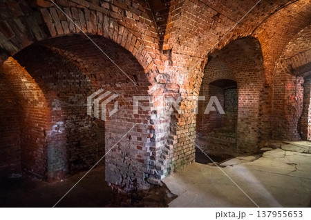 Interior of red brick in old Fort 5 King Frederick William III in Kaliningrad. Russia Interior of red brick in old Fort 5 King Frederick William III in Kaliningrad. Russia 137955653