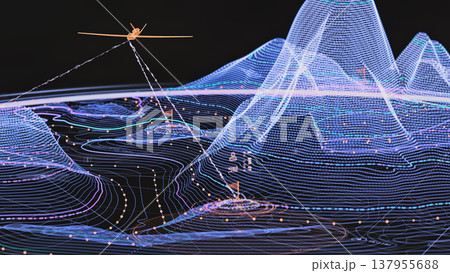 Satellite remote sensing visualization, terrain mesh, geospatial data and earth monitoring. Satellite remote sensing visualization, terrain mesh, geospatial data and earth monitoring. 137955688