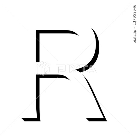 黒い立体文字の「R」影付きデザイン、影文字の黒い「R」タイポグラフィ素材、立体文字で表現した黒色の「 黒い立体文字の「R」影付きデザイン、影文字の黒い「R」タイポグラフィ素材、立体文字で表現した黒色の「 137955946