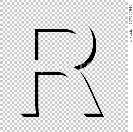 黒い立体文字の「R」影付きデザイン、影文字の黒い「R」タイポグラフィ素材、立体文字で表現した黒色の「 黒い立体文字の「R」影付きデザイン、影文字の黒い「R」タイポグラフィ素材、立体文字で表現した黒色の「 137955946