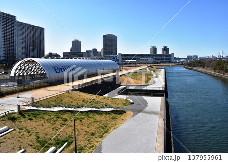 東京都江東区 有明親水海浜公園と周辺街並み 東京都江東区 有明親水海浜公園と周辺街並み 137955961