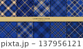 シームレスなタータンチェックパターンセット　青色のクリスマスチェック柄のセット 137956121