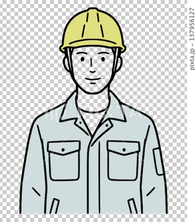 ヘルメットを被った作業員のイラスト：建設業と工場のスタッフ（シンプルな線画・ベクター） 137956127